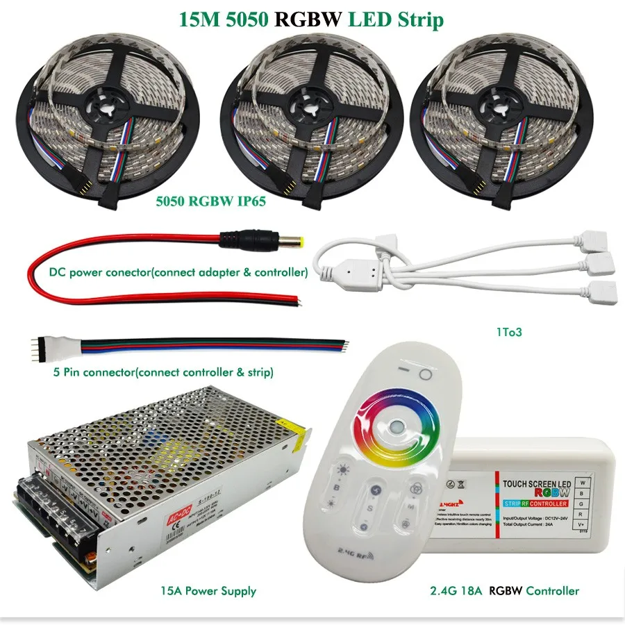 DC12V 5050 LED Strip Waterproof RGB RGBW Led Light Flexible Tape+Touch Remote Controller +12V Power adapter Kit 30M 20M 10M 5M DC12V 5050 LED Strip Waterproof RGB RGBW Led Light Flexible Tape+Touch Remote Controller +12V Power adapter Kit 30M 20M 10M 5M