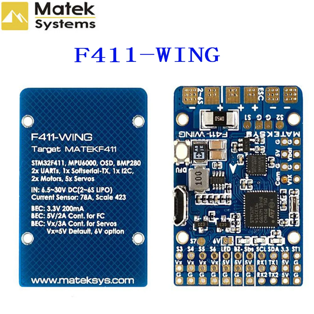 Matek Systems F411-WING (New) STM32F411 Flight Controller Integrated OSD for RC Airplane Spare Part Replacement Accessories
Matek Systems F411-WING (New) STM32F411 Flight Controller Integrated OSD for RC Airplane Spare Part Replacement Accessories