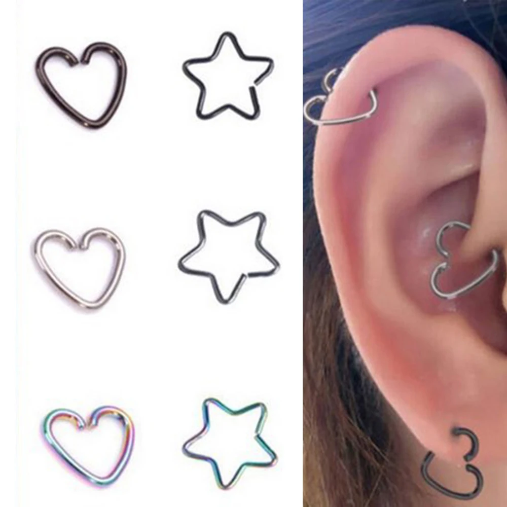 Heart/Star Shaped Fake Piercings Hoop Cartilage Tragus Daith Ear Studs Lip Nose Rings Piercing Earrings Jewelry
Heart/Star Shaped Fake Piercings Hoop Cartilage Tragus Daith Ear Studs Lip Nose Rings Piercing Earrings Jewelry