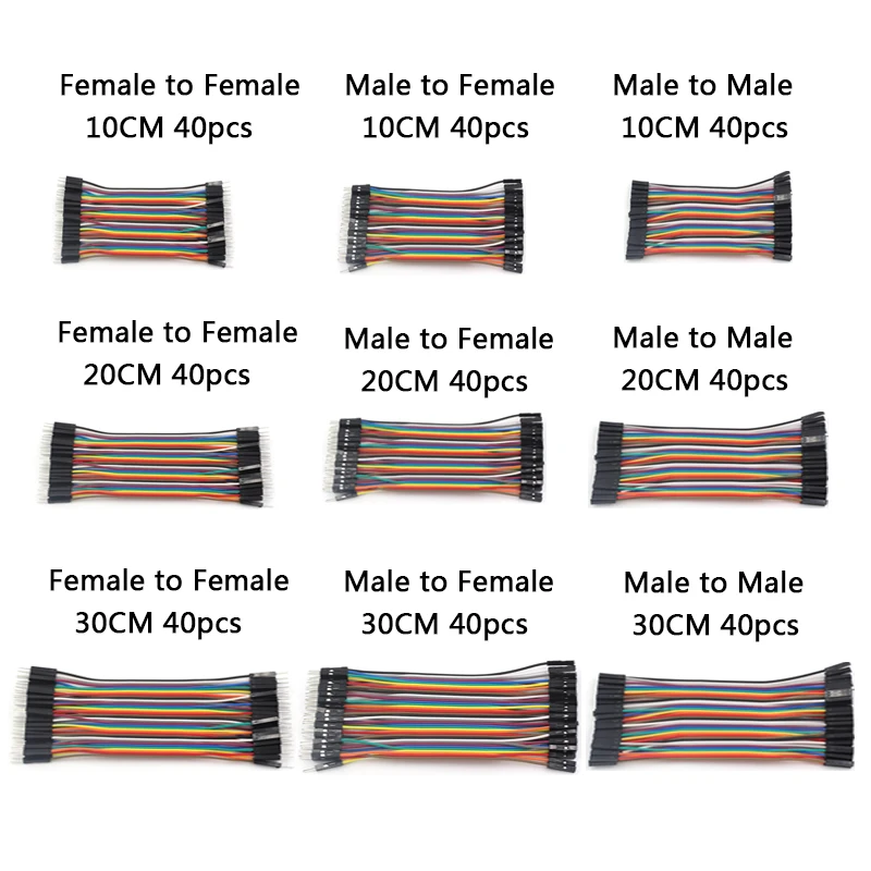 40P Dupont Line 10cm/20CM/30CM Male to Male / Female to Male or Female to Female Jumper Wire Dupont Cable
40P Dupont Line 10cm/20CM/30CM Male to Male / Female to Male or Female to Female Jumper Wire Dupont Cable