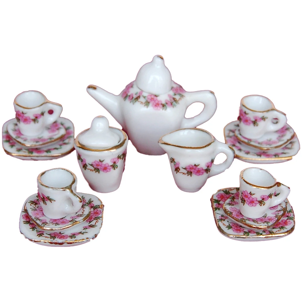 New Dollhouse Miniature Porcelain Blue Tea//Coffee set Dish Cup Plate Pot DC037