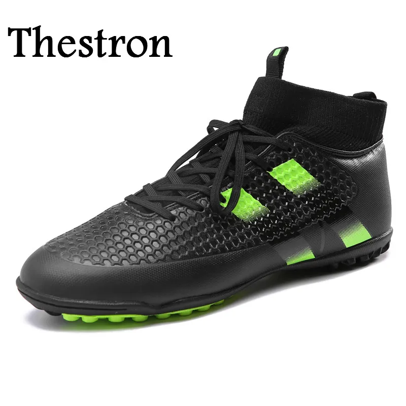 Image Thestron Mens Turf Soccer Shoes Green Black Sock Football Boots Men Non Slip Turf Shoes For Soccer Black Mens Soccer Boots Ankle