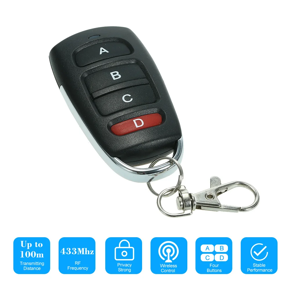 Door Remote Control Key Fob 433MHz 4 Buttons Touch Switch Copying Transmitter Cloning Duplicator Garage Opener Electric Garage
Door Remote Control Key Fob 433MHz 4 Buttons Touch Switch Copying Transmitter Cloning Duplicator Garage Opener Electric Garage