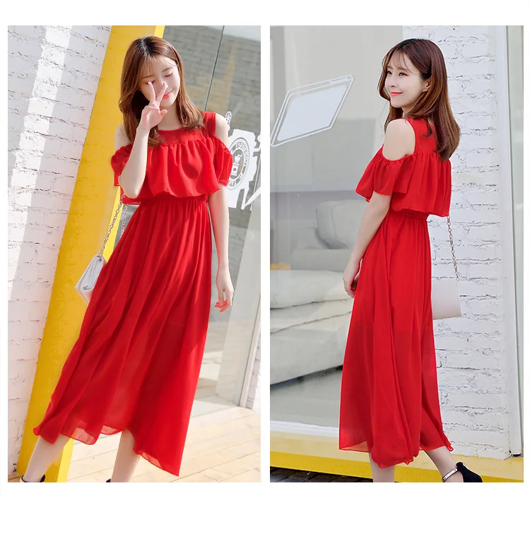 red  Off The Shoulder High Waist Strapless Long Dress 