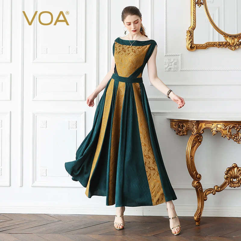 VOA Heavy Silk Jacquard Party Pleated Dress Women Maxi Long Dresses High Waist Tunic Slim Vintage Slash Neck Elegant Summer A756
VOA Heavy Silk Jacquard Party Pleated Dress Women Maxi Long Dresses High Waist Tunic Slim Vintage Slash Neck Elegant Summer A756