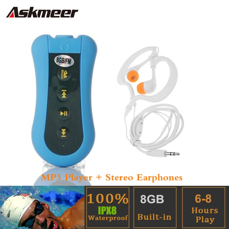 Askmeer 8GB Swimming Diving Mp3 Player IPX8 Waterproof Sport Running Mini Clip MP3 Music Player with FM Stereo Earphone Headset
Askmeer 8GB Swimming Diving Mp3 Player IPX8 Waterproof Sport Running Mini Clip MP3 Music Player with FM Stereo Earphone Headset