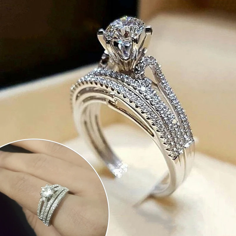 Boho Female Crystal White Round Ring Set Brand Luxury Promise Silver Engagement Ring Vintage Bridal Wedding Rings for Women
Boho Female Crystal White Round Ring Set Brand Luxury Promise Silver Engagement Ring Vintage Bridal Wedding Rings for Women
