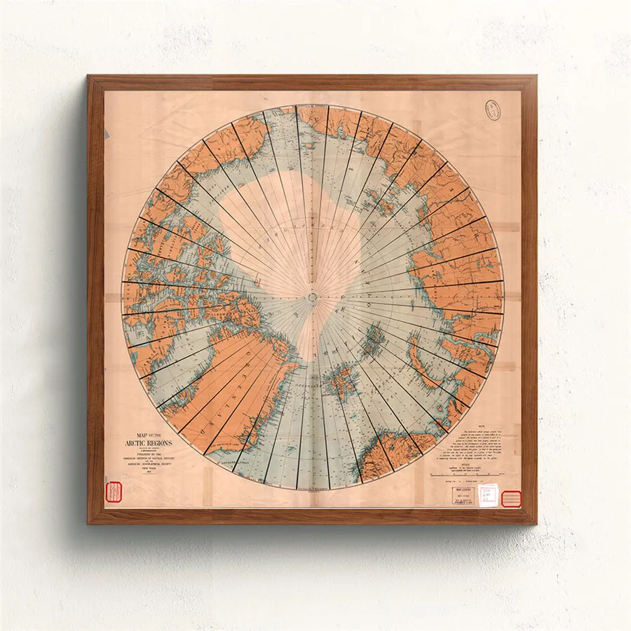 Map of the Arctic Regions Classic Canvas Painting Bar Cafe Pub Home Decor Vintage Wall Sticker Retro Print Poster | Дом и сад