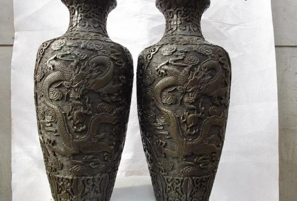 S1538 15 China pure Copper Bronze Two Dragon play bead flower Pot Jar Crock Vase Pair D0318
S1538 15 China pure Copper Bronze Two Dragon play bead flower Pot Jar Crock Vase Pair D0318