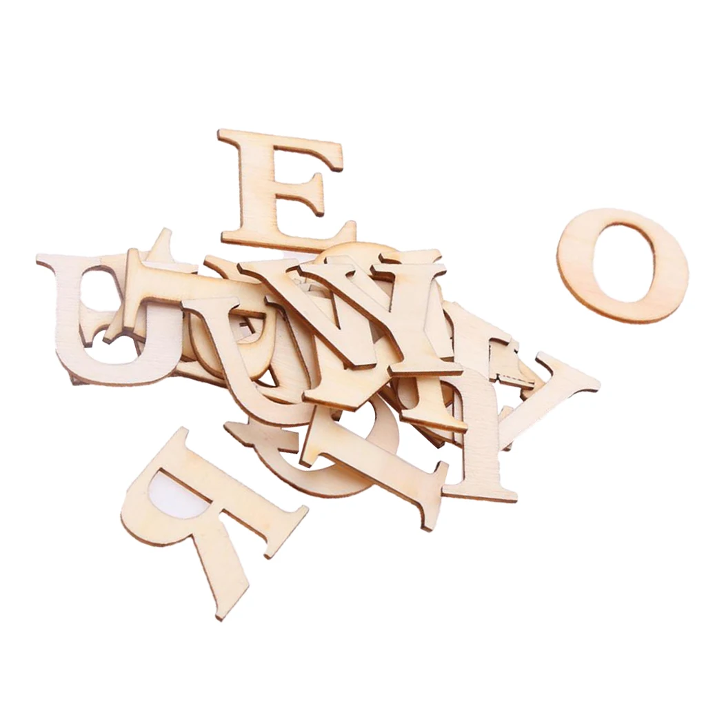 31pcs Unpainted A-Z Alphabet Capital Letters Unfinished Wood Scrapbook Embellishment for Kids Educational Toys 3cm