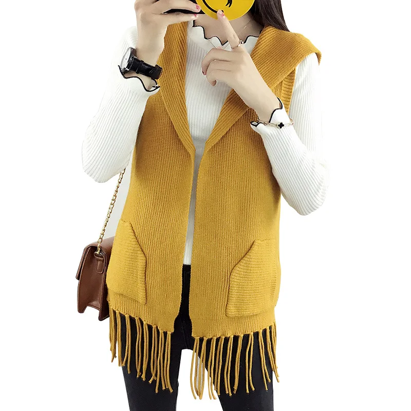 2019 New Knitted Waistcoat for Women Long Hooded Tassel Female Vest Cotton Loose Yellow Vest Basic Jackets Pocket Coat Female
2019 New Knitted Waistcoat for Women Long Hooded Tassel Female Vest Cotton Loose Yellow Vest Basic Jackets Pocket Coat Female