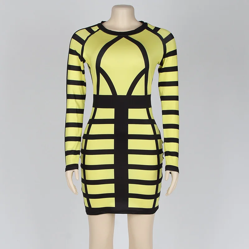 Kostlich Autumn 2017 Women O-Neck Long Sleeve Print Dress Mini Sexy Bodycon Women Dress Plus Size NightClub Wear Bandage Dress (18)