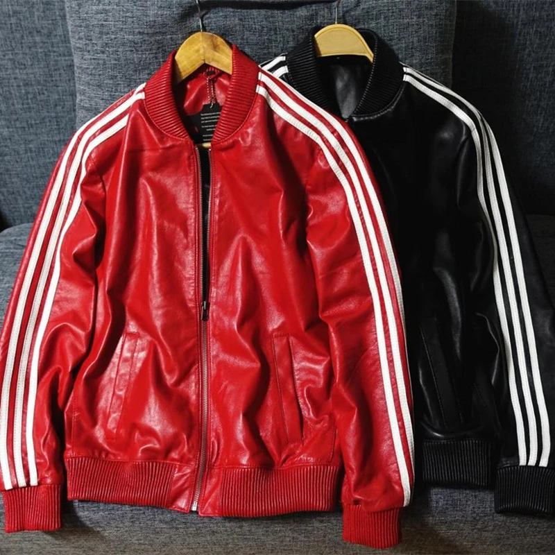 2019 Men's Genuine Leather Jacket Thread Closure Sleeves Classic Soft Sheepskin Black/Red Baseball Jackets Plue Size M-4XL Coats
2019 Men's Genuine Leather Jacket Thread Closure Sleeves Classic Soft Sheepskin Black/Red Baseball Jackets Plue Size M-4XL Coats