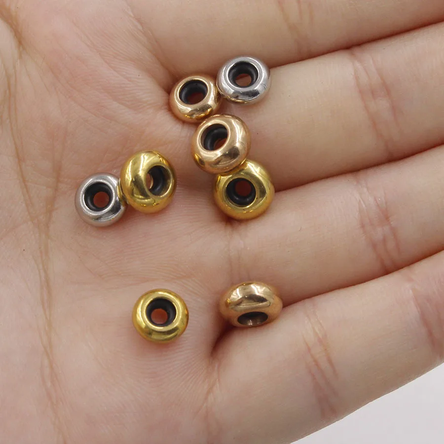 Silver/Gold/Rose Gold Stainless Steel Spacer Beads With Rubber Core Inside Positioning Stopper Beads 7mm/8mm Wholesale 100pcs 
Silver/Gold/Rose Gold Stainless Steel Spacer Beads With Rubber Core Inside Positioning Stopper Beads 7mm/8mm Wholesale 100pcs