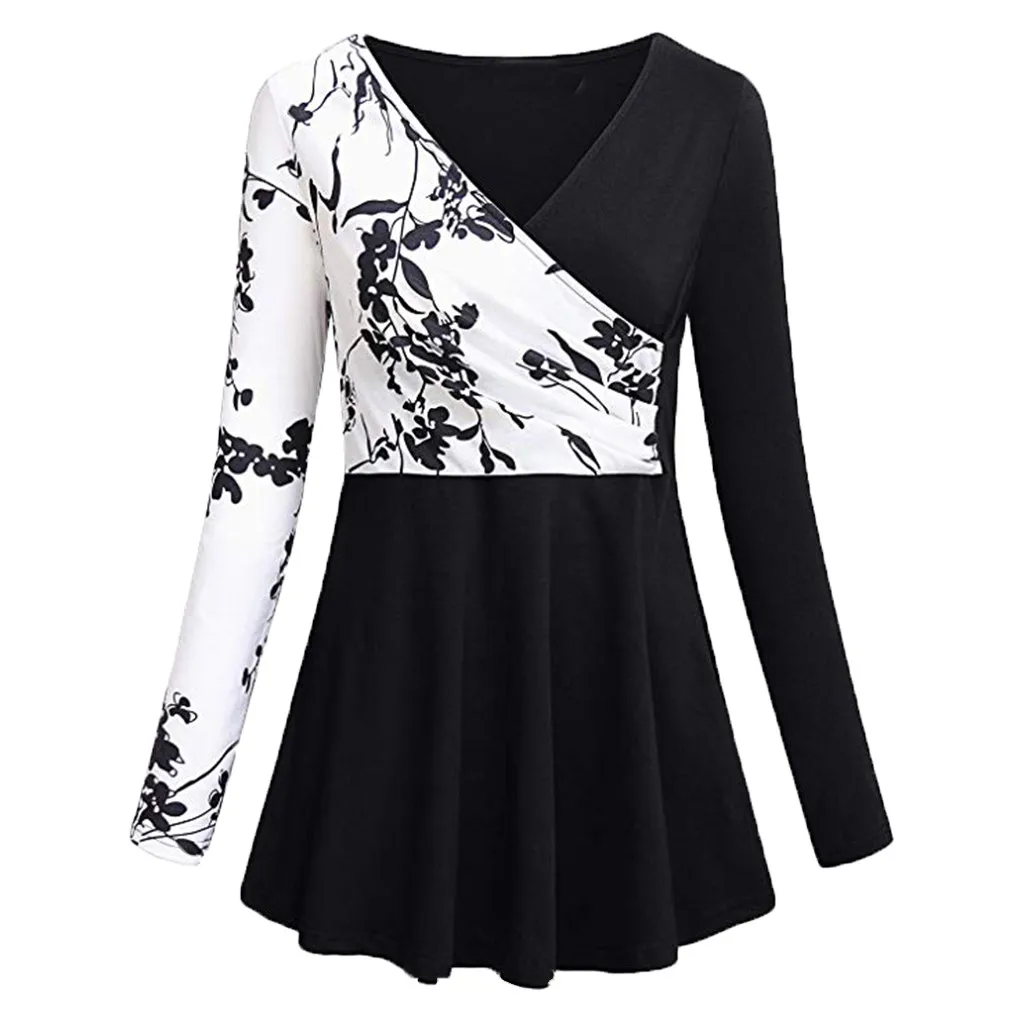 Sexy V Neck Women Tops Long Sleeve Print Patchwork Tunic Blouses Large Size Women Casual Tops Female Loose Blusas /PT
Sexy V Neck Women Tops Long Sleeve Print Patchwork Tunic Blouses Large Size Women Casual Tops Female Loose Blusas /PT
