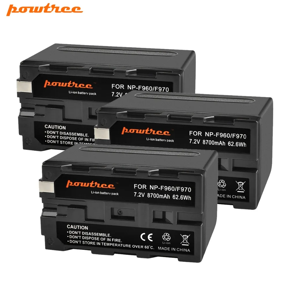 Powtree для Sony 3 шт. 7 2 в 8700 мАч NP F960 F970 аккумуляторная батарея Замена 198P F950 MC1000C TR516 TR555