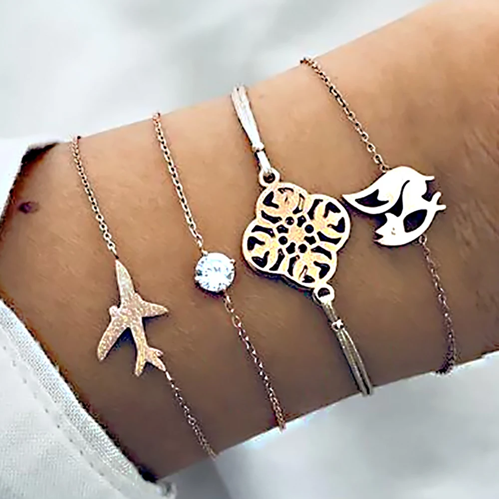 4 Pcs/set Fashion Bangle Aircraft Crystal Geometry Pendant Gold Bracelet Set Women Sexy Party Jewelry Gift Accessories
4 Pcs/set Fashion Bangle Aircraft Crystal Geometry Pendant Gold Bracelet Set Women Sexy Party Jewelry Gift Accessories