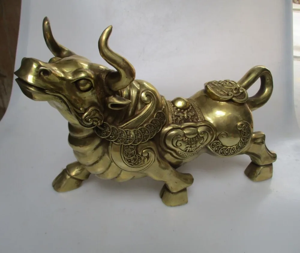 

Wedding Decorations/Art Collection14inch Chinese Copper Carved Big OX Statue/Home Decoration Feng Shui Metal Bull Sculpture 05