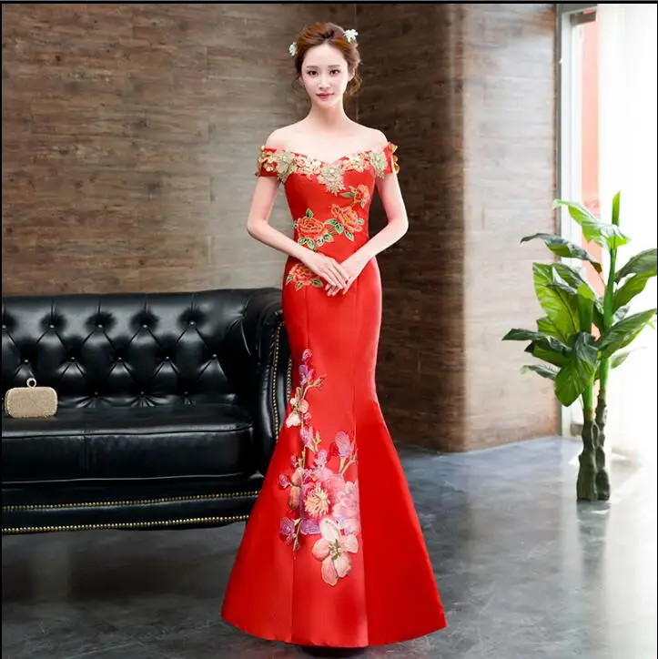 Modern Chinese Traditional Dress Red Long Qipao Flower Mermaid Wedding Bridal Cheongsam Dress
Modern Chinese Traditional Dress Red Long Qipao Flower Mermaid Wedding Bridal Cheongsam Dress