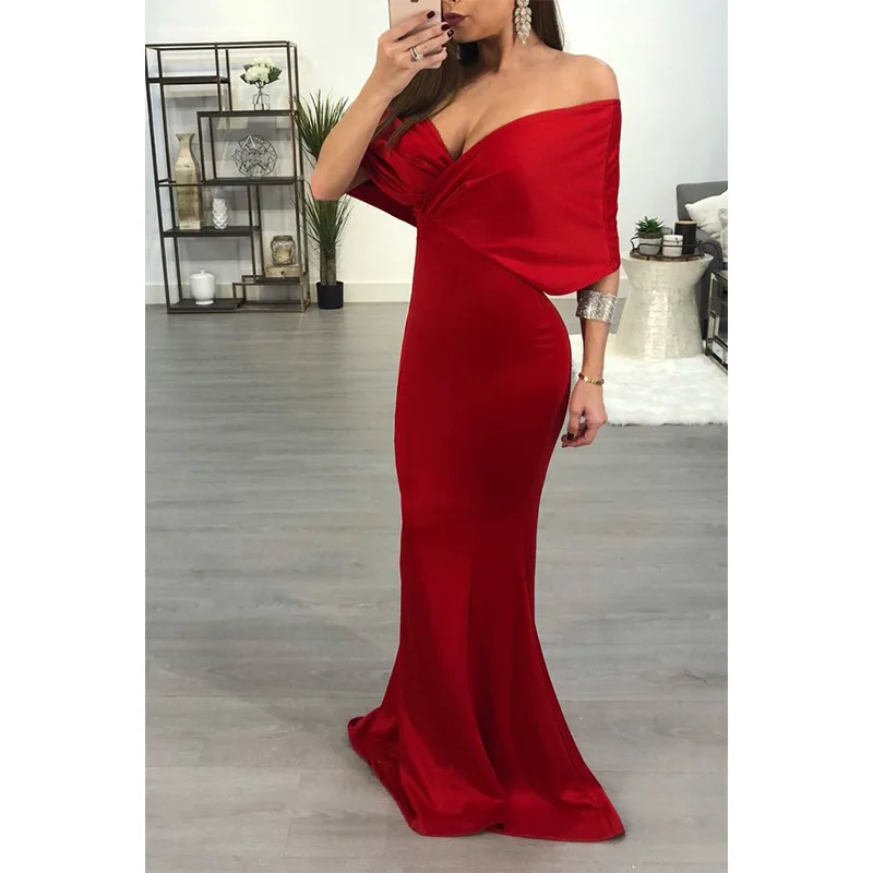 Sexy V neck off shoulder Mermaid dress Short sleeve high waist Slim Elegant Party maxi dresses Vestido De Festa Longo rz* 
Sexy V neck off shoulder Mermaid dress Short sleeve high waist Slim Elegant Party maxi dresses Vestido De Festa Longo rz*