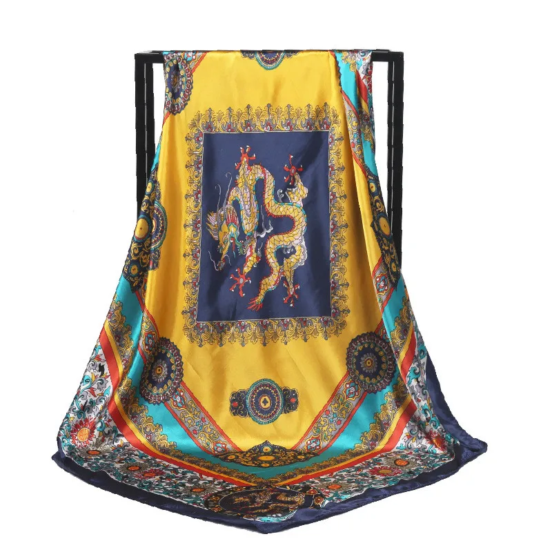 POBING Women Silk Scarf China Dragon Print Square Head Scarves Wraps Luxury Brand Female Foulard Satin Muslim Bandana Hijab 90CM
POBING Women Silk Scarf China Dragon Print Square Head Scarves Wraps Luxury Brand Female Foulard Satin Muslim Bandana Hijab 90CM