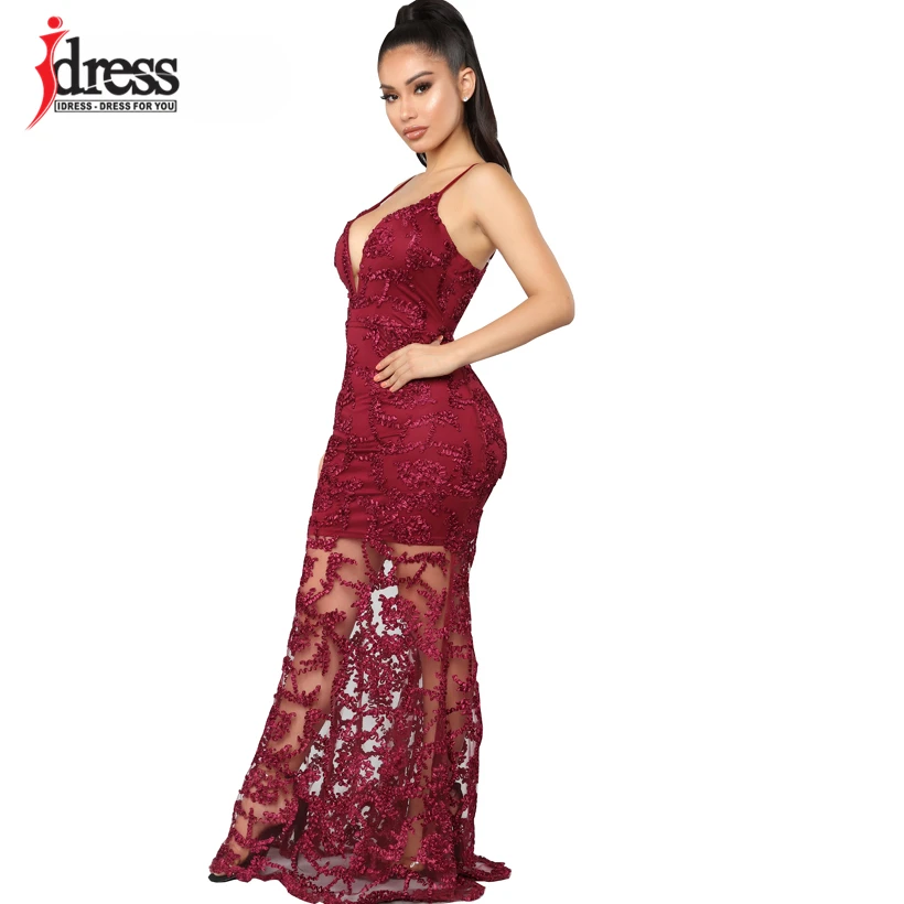 IDress 2019 Runway Design Red Blue Black Women Bodycon Floor Length Long Dress Sexy Backless Night Club Evening Party Dress (6)