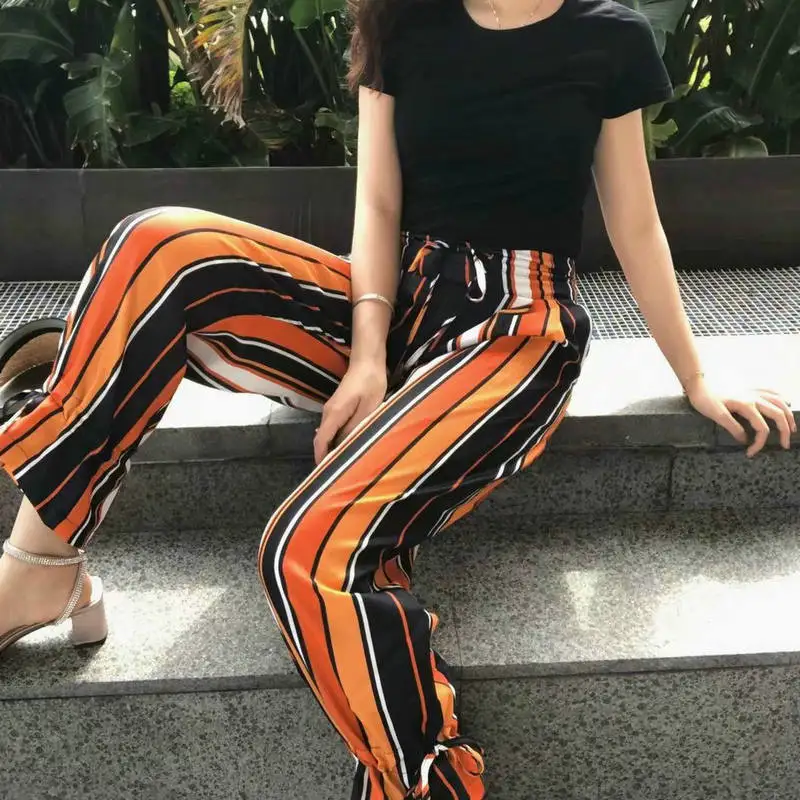 Autumn Fashion Rainbow Striped Lace-up Pants Wide Leg Loose With Pocket Pants Female Fashion Women Elastic Waist New Trousers
Autumn Fashion Rainbow Striped Lace-up Pants Wide Leg Loose With Pocket Pants Female Fashion Women Elastic Waist New Trousers