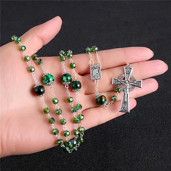 KOMi Vintage Round Green Grass Stone Bead Cross Pendant Necklace Rasary Catholic Long Necklace Jewelry Wholesale R-149
KOMi Vintage Round Green Grass Stone Bead Cross Pendant Necklace Rasary Catholic Long Necklace Jewelry Wholesale R-149