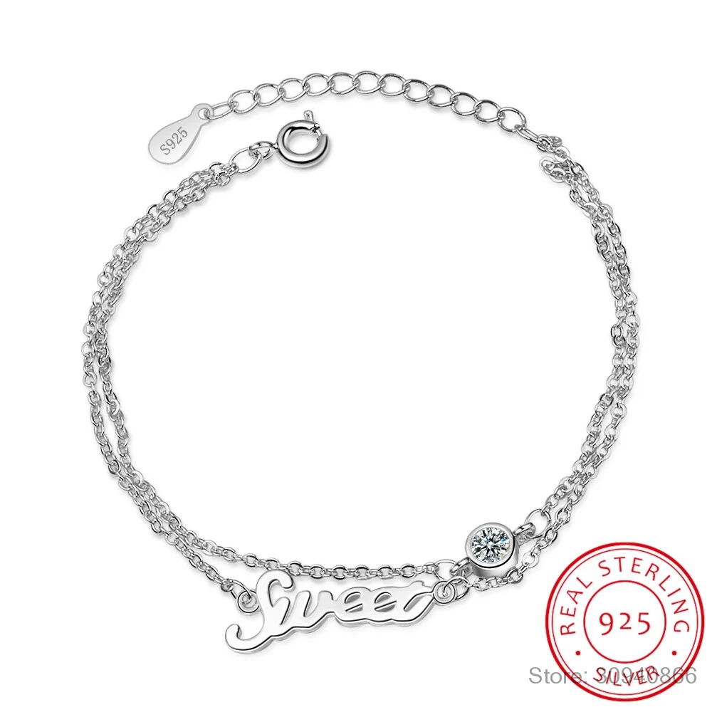 Lady's Minimalist REAL. 925 Sterling Silver Multi-Rows Double layers Sweet Letter Round Zirconia Chain Bracelet Slim Jewelry
Lady's Minimalist REAL. 925 Sterling Silver Multi-Rows Double layers Sweet Letter Round Zirconia Chain Bracelet Slim Jewelry