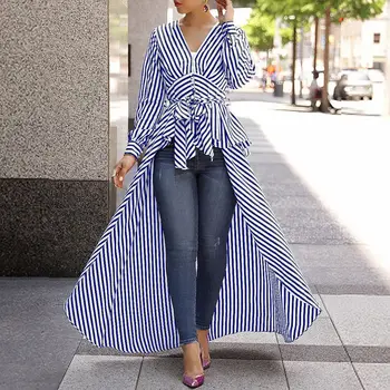 Womens Long Sleeve Lace Up Irregular Long V-Neck Shirt Blouse Ladies Fashion Stripe Blouse Long Tops High Low Tunic Tops
Womens Long Sleeve Lace Up Irregular Long V-Neck Shirt Blouse Ladies Fashion Stripe Blouse Long Tops High Low Tunic Tops