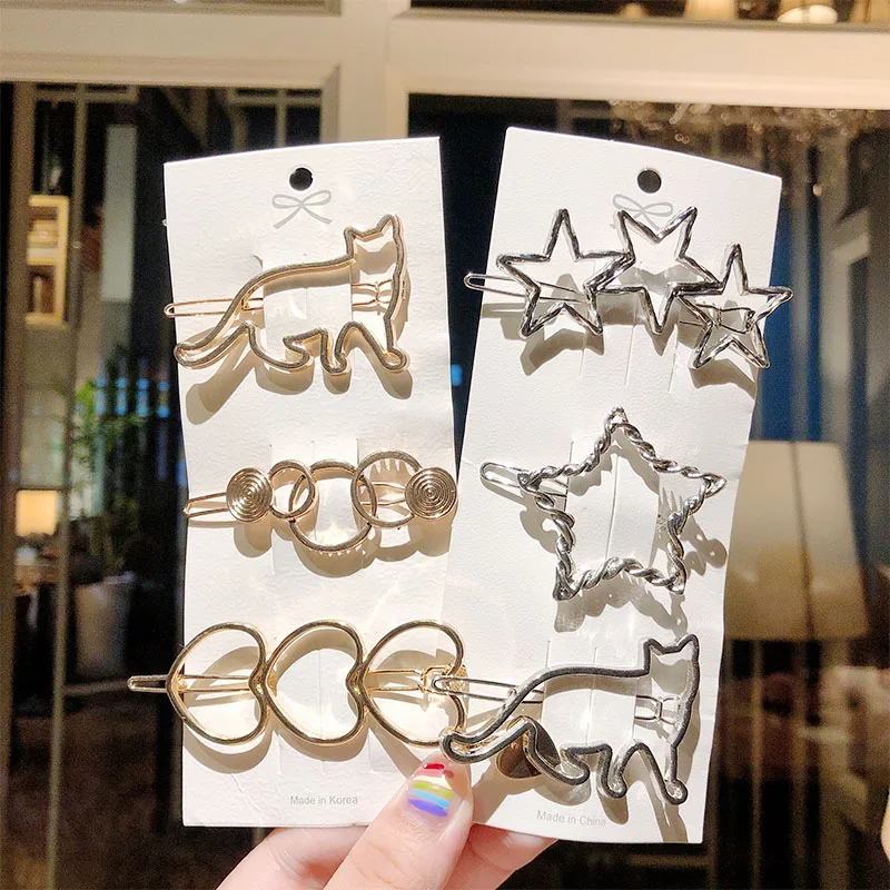 New Fashion Women Heart Star Cat Circle Geometric Metal Hairpins Hair Accessories For Girls Cute Hair Clips Barrettes Headbands
New Fashion Women Heart Star Cat Circle Geometric Metal Hairpins Hair Accessories For Girls Cute Hair Clips Barrettes Headbands