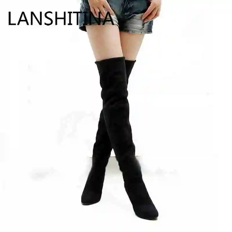 Image 2016 hot sale fashion long boots for women Nubuck Leather sexy Stovepipe boots Over the Knee high heels women boots size 34 43