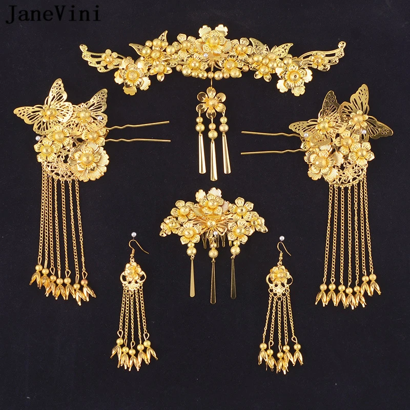 JaneVini Chinese Handmade Vintage Hair Clip Bridal Headwear Crown Golden Tassel Hairpin Earring Women Jewelry Hair Accessories
JaneVini Chinese Handmade Vintage Hair Clip Bridal Headwear Crown Golden Tassel Hairpin Earring Women Jewelry Hair Accessories