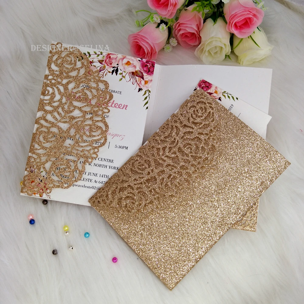 Luxury Glitter Wedding Invitations With RSVP Card Rose Gold Laser Cut Invitation for Bridal Shower Engagement Graduation Invite
Luxury Glitter Wedding Invitations With RSVP Card Rose Gold Laser Cut Invitation for Bridal Shower Engagement Graduation Invite