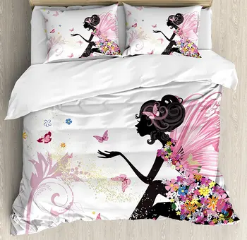 Girls Duvet Cover Set Fairy Girl with Wings in a Floral Dress Magical Fantasy Garden Flying Butterflies Bedding Set Multicolor
Girls Duvet Cover Set Fairy Girl with Wings in a Floral Dress Magical Fantasy Garden Flying Butterflies Bedding Set Multicolor