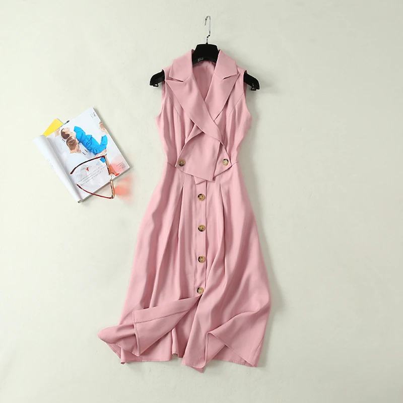 HIGH QUALITY Newest 2019 Summer Runway Dress Women's Sleeveless Notched Collar Buttons Dress
HIGH QUALITY Newest 2019 Summer Runway Dress Women's Sleeveless Notched Collar Buttons Dress