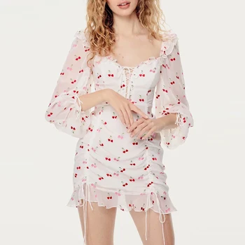 Square Collar Women Long Puff Sleeve Cherry Printed A-line Mini Dress Summer Ruffles Front Drawstring Women Long Sleeve Dress
Square Collar Women Long Puff Sleeve Cherry Printed A-line Mini Dress Summer Ruffles Front Drawstring Women Long Sleeve Dress