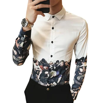 Character Print Shirt Men Dress Formal Shirts Slim Fit Masculina Male Long Sleeve Designer Tops Night Club Fancy Prom Outfit 
Character Print Shirt Men Dress Formal Shirts Slim Fit Masculina Male Long Sleeve Designer Tops Night Club Fancy Prom Outfit