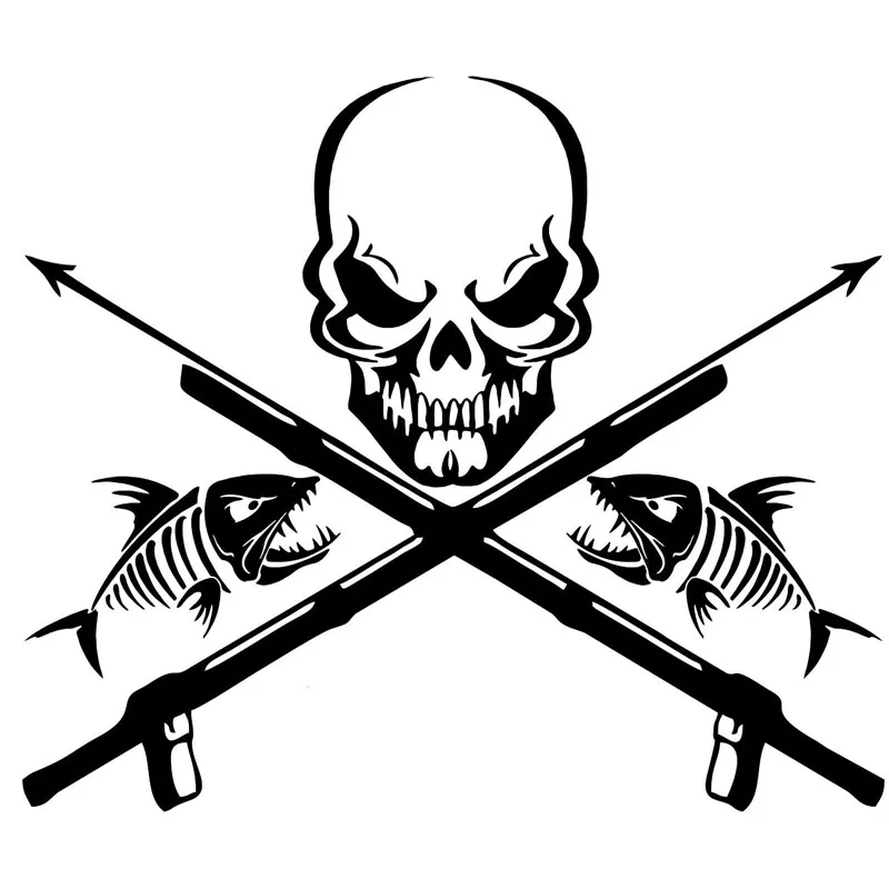 

20.3*17.3CM Fish Reaper Skull Skeleton Speargun Car Sticker Classic Fashion Body Decoration Accessories C6-0631