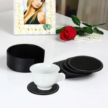 6pcs Leather Office Desk Round Coasters Set with Holder for Drinks 
6pcs Leather Office Desk Round Coasters Set with Holder for Drinks