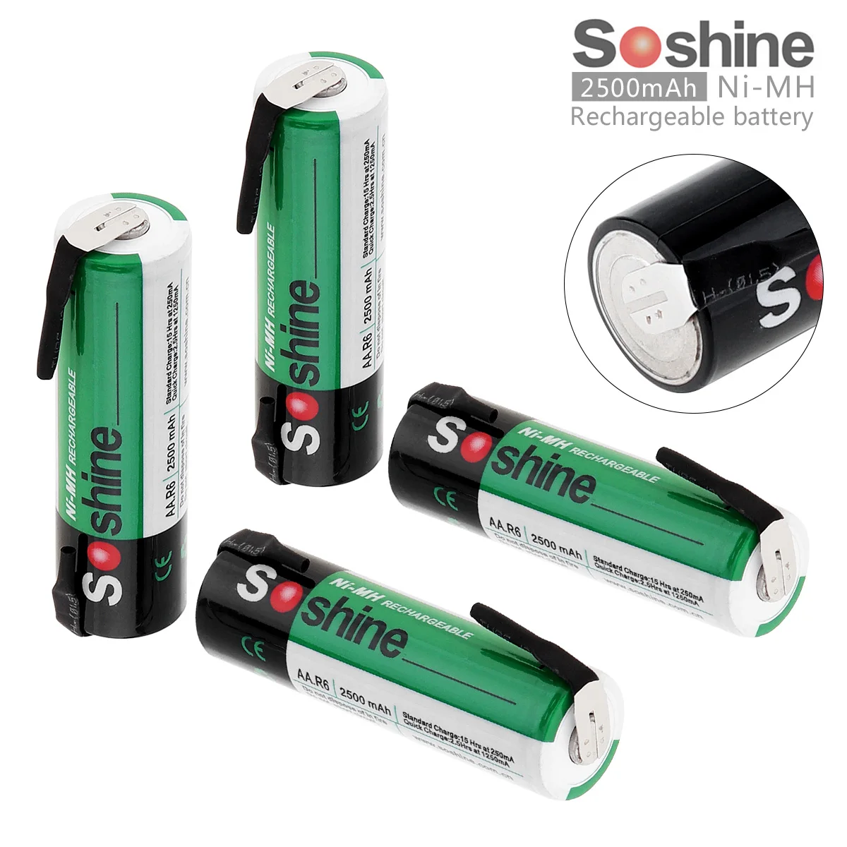 Soshine 4pcs 1.2V 2500mAh AA R6 Ni-MH Rechargeable Battery with Nickel Sheet for Screwdriver / Drill
Soshine 4pcs 1.2V 2500mAh AA R6 Ni-MH Rechargeable Battery with Nickel Sheet for Screwdriver / Drill