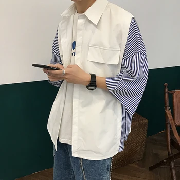 2019 Summer Men's Youth Stripe Printing Split Joint Black Color Shirt Hip Hop Style Loose Fashion Trend White Shirt Size M-XL
2019 Summer Men's Youth Stripe Printing Split Joint Black Color Shirt Hip Hop Style Loose Fashion Trend White Shirt Size M-XL