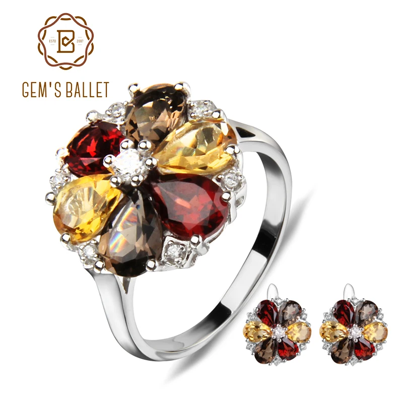 GEM'S BALLET Natural Garnet Smoky Quartz Citrine Jewelry Set 925 Sterling Silver Earrings Pendant Ring Set For Women Wedding
GEM'S BALLET Natural Garnet Smoky Quartz Citrine Jewelry Set 925 Sterling Silver Earrings Pendant Ring Set For Women Wedding