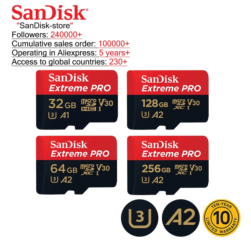 SanDisk Original TF Micro SD Card Extreme Pro Memory Card U3 100MB/s 32GB 64GB 128GB 256GB Phone Camera 4K Video Recording
SanDisk Original TF Micro SD Card Extreme Pro Memory Card U3 100MB/s 32GB 64GB 128GB 256GB Phone Camera 4K Video Recording