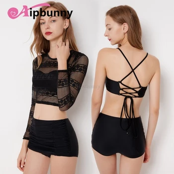 3 Pcs/Set Mesh Translucent Sexy Long Sleeves Tops & Strappy Sling Bra & Boyshorts Women's Swimwear Bikini Conservative Swimsuit
3 Pcs/Set Mesh Translucent Sexy Long Sleeves Tops & Strappy Sling Bra & Boyshorts Women's Swimwear Bikini Conservative Swimsuit