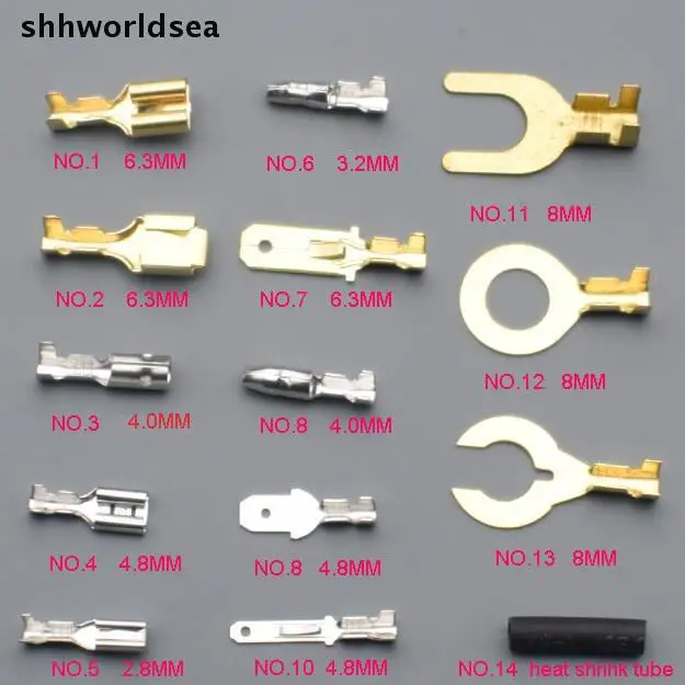 shhworldsea 6.3MM 4.6MM 4.8MM 2.8MM 8MM Mix 14 kind copper cold pressed terminal,auto crimp terminal car bulb Connector terminal
shhworldsea 6.3MM 4.6MM 4.8MM 2.8MM 8MM Mix 14 kind copper cold pressed terminal,auto crimp terminal car bulb Connector terminal
