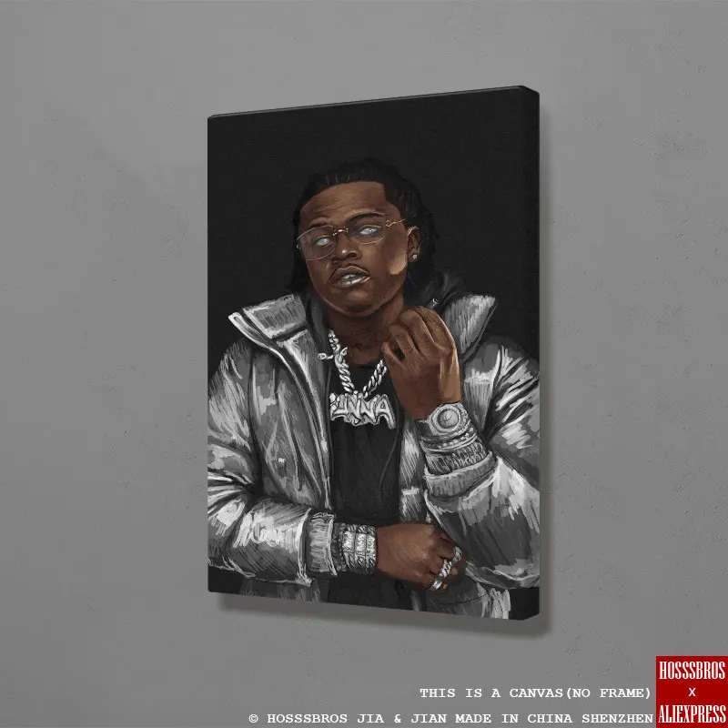 Художественный холст в стиле хип-хоп Gunna Rapper черно-белый для гостиной дома