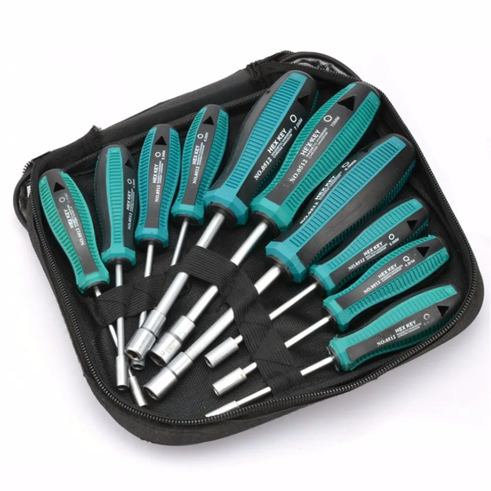 0512 Portable 10pcs Hex Socket Sleeve Metal Socket Driver Wrench Screwdriver Hex Nut Key Nut Driver Professional Hand Tool
0512 Portable 10pcs Hex Socket Sleeve Metal Socket Driver Wrench Screwdriver Hex Nut Key Nut Driver Professional Hand Tool