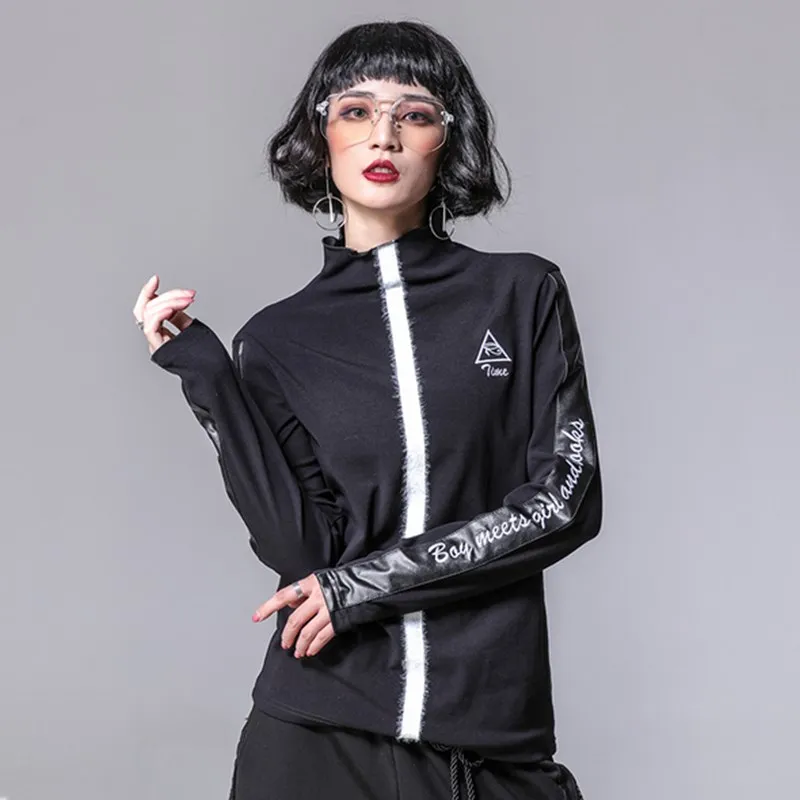 Women clothes 2019 spring vogue black patchwork PU vintage embroidery t shirt casual wild long sleeve base shirt tops streetwear
Women clothes 2019 spring vogue black patchwork PU vintage embroidery t shirt casual wild long sleeve base shirt tops streetwear