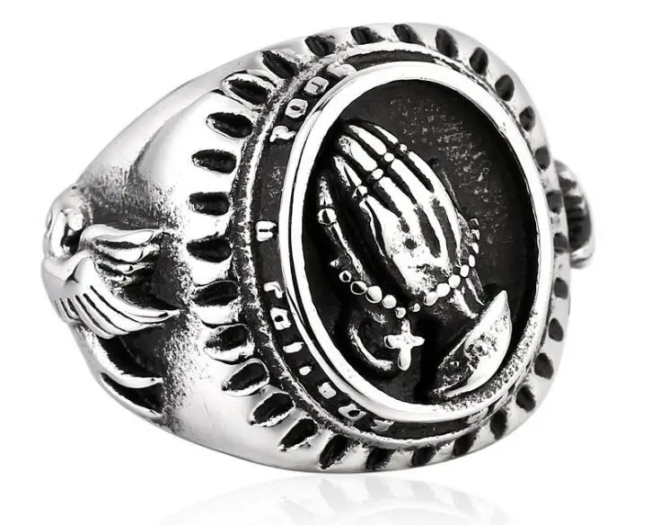 Punk 316L Stainless Steel ring top quality Blessed Virgin Mary pray hand ring lucky power jewelry Religion Prayer Mens Ring
Punk 316L Stainless Steel ring top quality Blessed Virgin Mary pray hand ring lucky power jewelry Religion Prayer Mens Ring